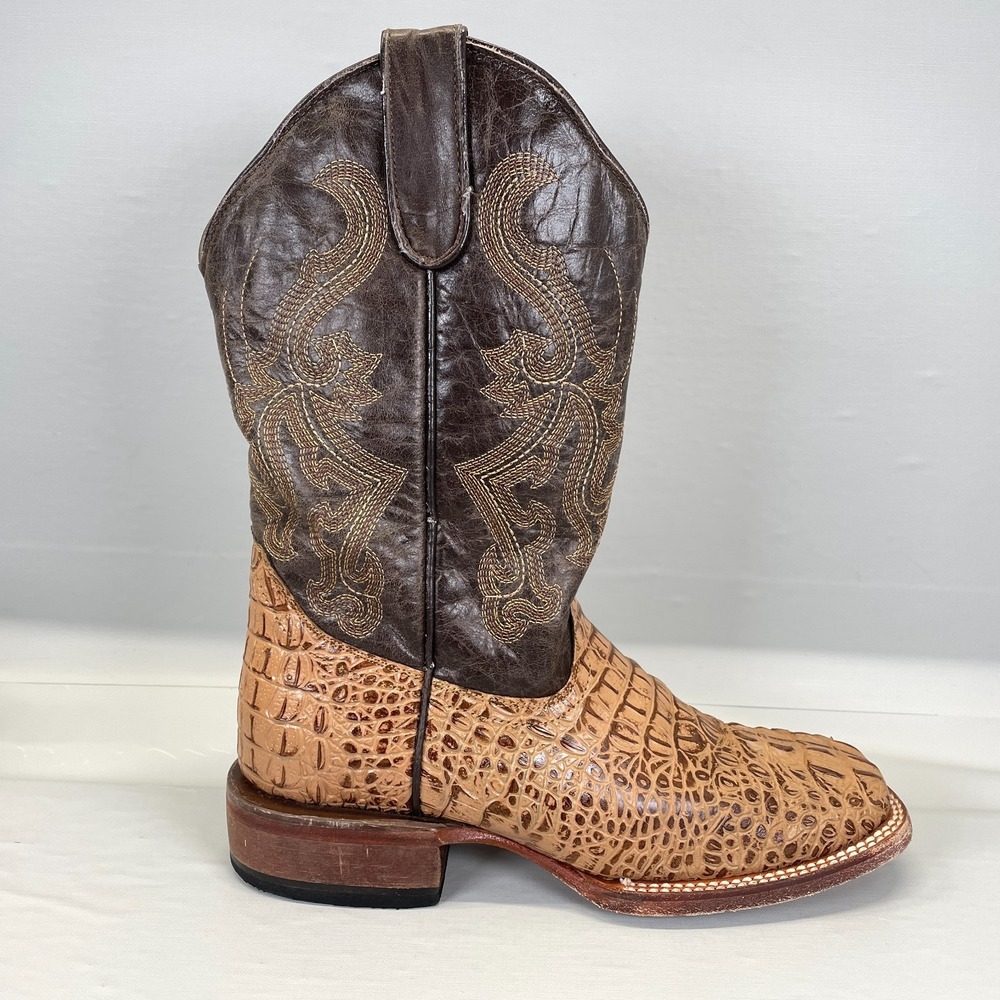Tanner Mark Western Boots Womens Size 8.5 Brown Leather Croc Embossed Tooled